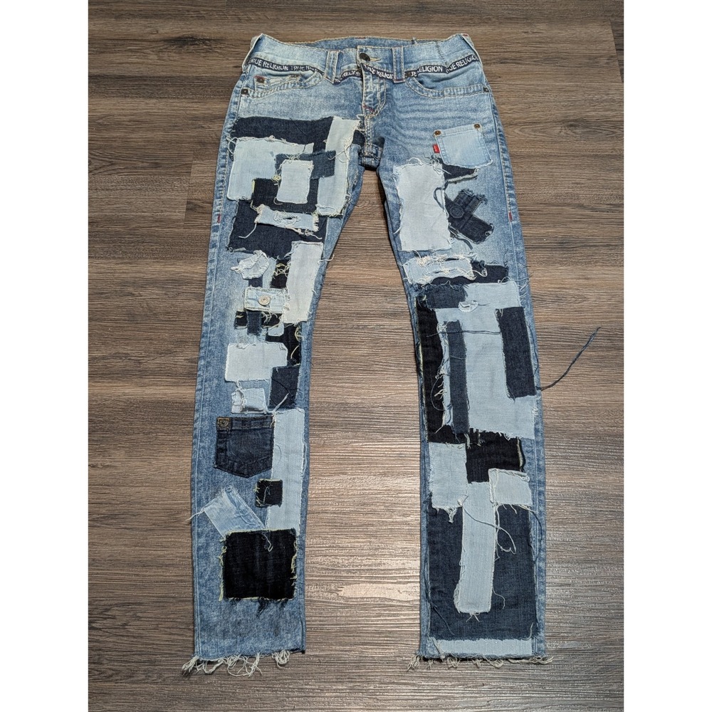 True Religion Geno No Flap Big T Patchwork Custom Denim Jeans Blue Mens 28 x 31